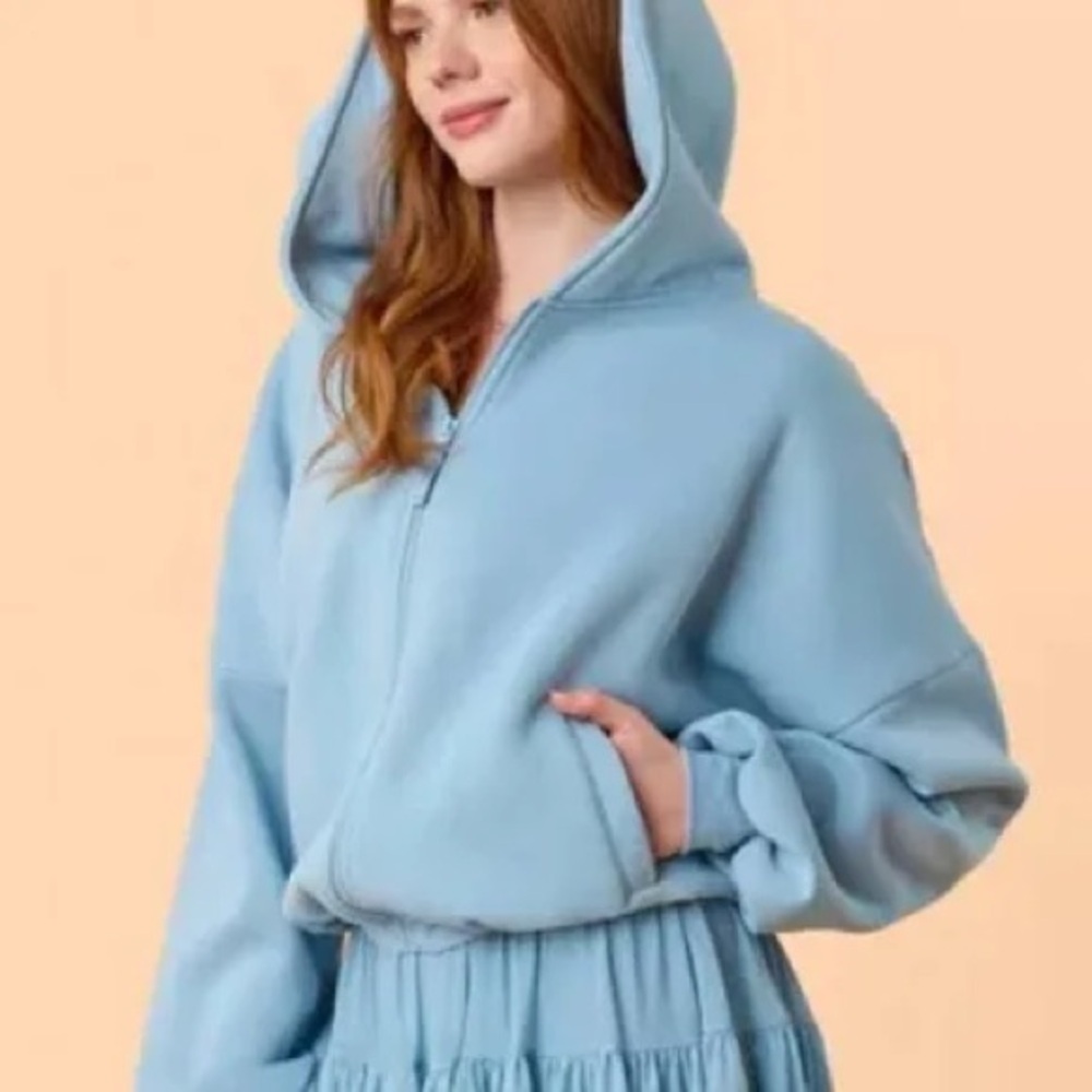 Blogilates Women's Marshmallow Full Zip Hooded Sweatshirt - Light Blue L & XL